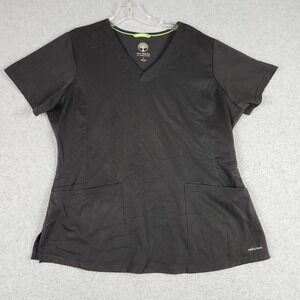 HH Works Scrub Top Women L Black Monica 2500 V-Neck Short Sleeve Pockets Stretch